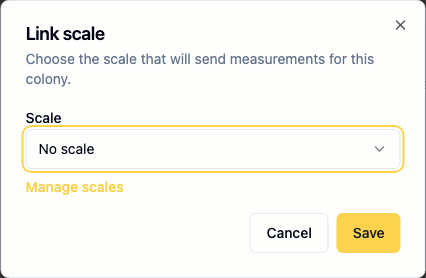 Dialog for linking a scale to a colony